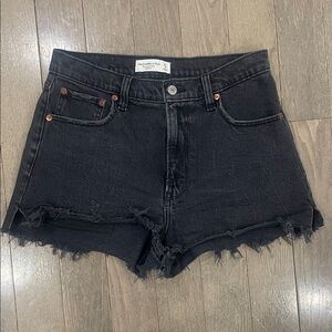 Abercrombie & Fitch The Cut Off Denim Short • High Rise Jean Shorts Washed Black